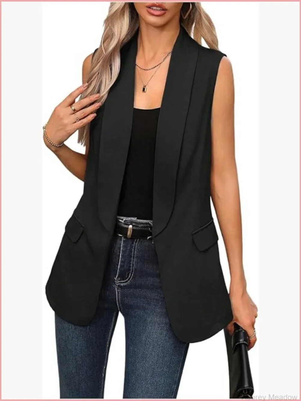 Sleeveless Blazer Vest Open Front Lightweight Work Office Long Outerwear Trendy